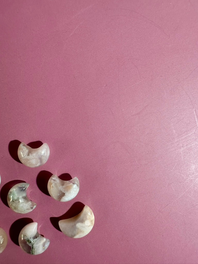 Mini Flower Agate Crescent Moon | Crystal Carving