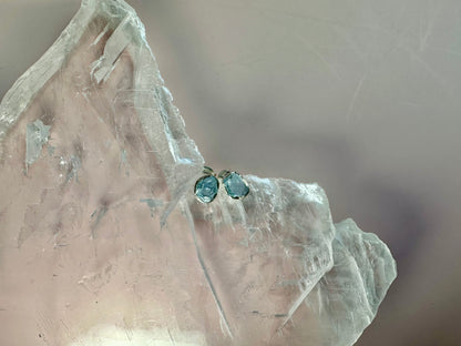 925 Sterling Silver Rough Aquamarine Bezel Stud Earrings