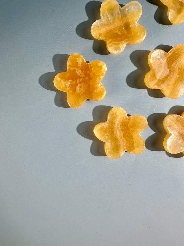 Orange Calcite Flower Worry Stone | Pocket Crystal
