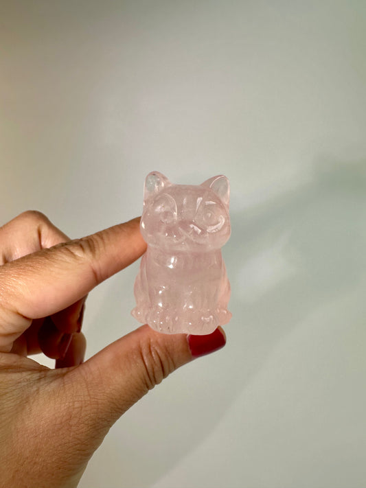 Rose Quartz Sitting Cat Carving