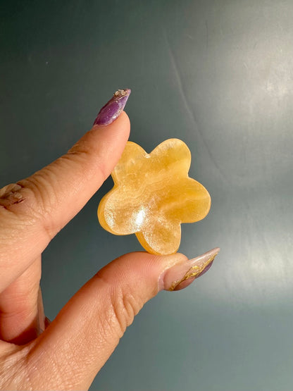 Orange Calcite Flower Worry Stone | Pocket Crystal