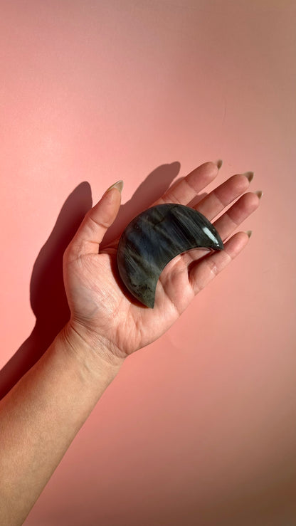 Perfectly Imperfect Large Blue Flash Labradorite Crescent Moon Misfit – Option A