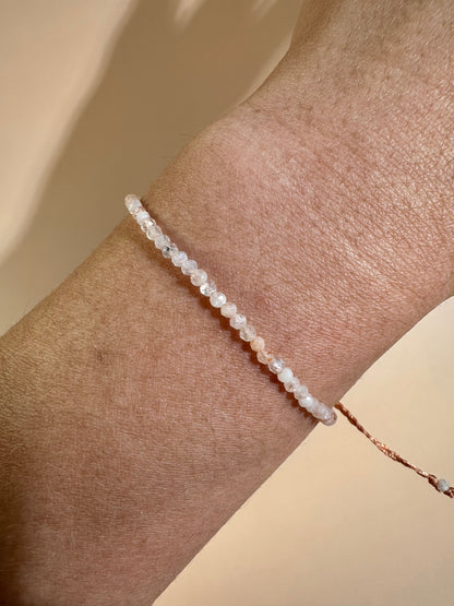 2mm Peach Moonstone Adjustable Beaded Bracelet