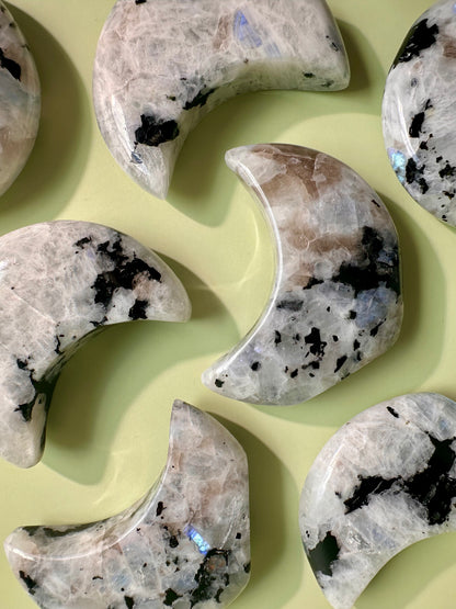 Rainbow Moonstone Standing Moon Carving