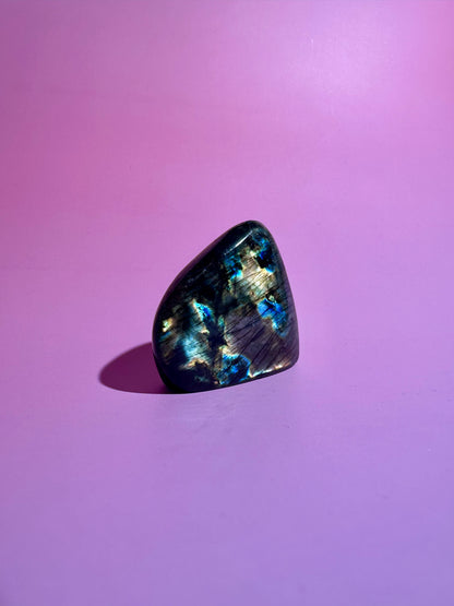 Small Oil Slick Rainbow Flash Labradorite Standing  Freeform – Option M