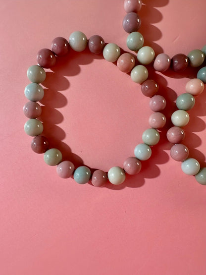 8mm Pink & Blue Alashan Agate Bracelet | Pastel Gemstone Bracelet