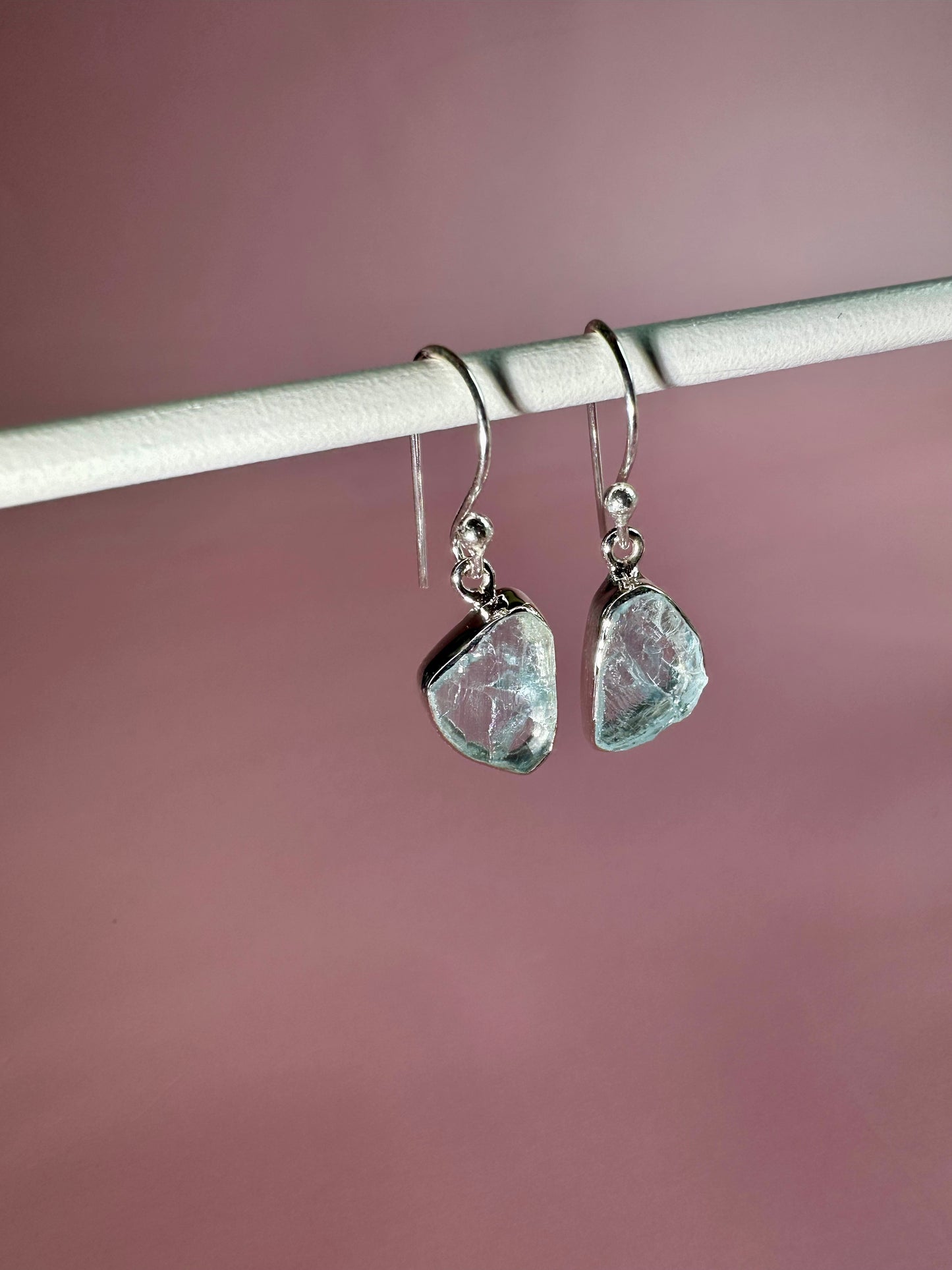 925 Sterling Silver Rough Aquamarine Dangle Earrings
