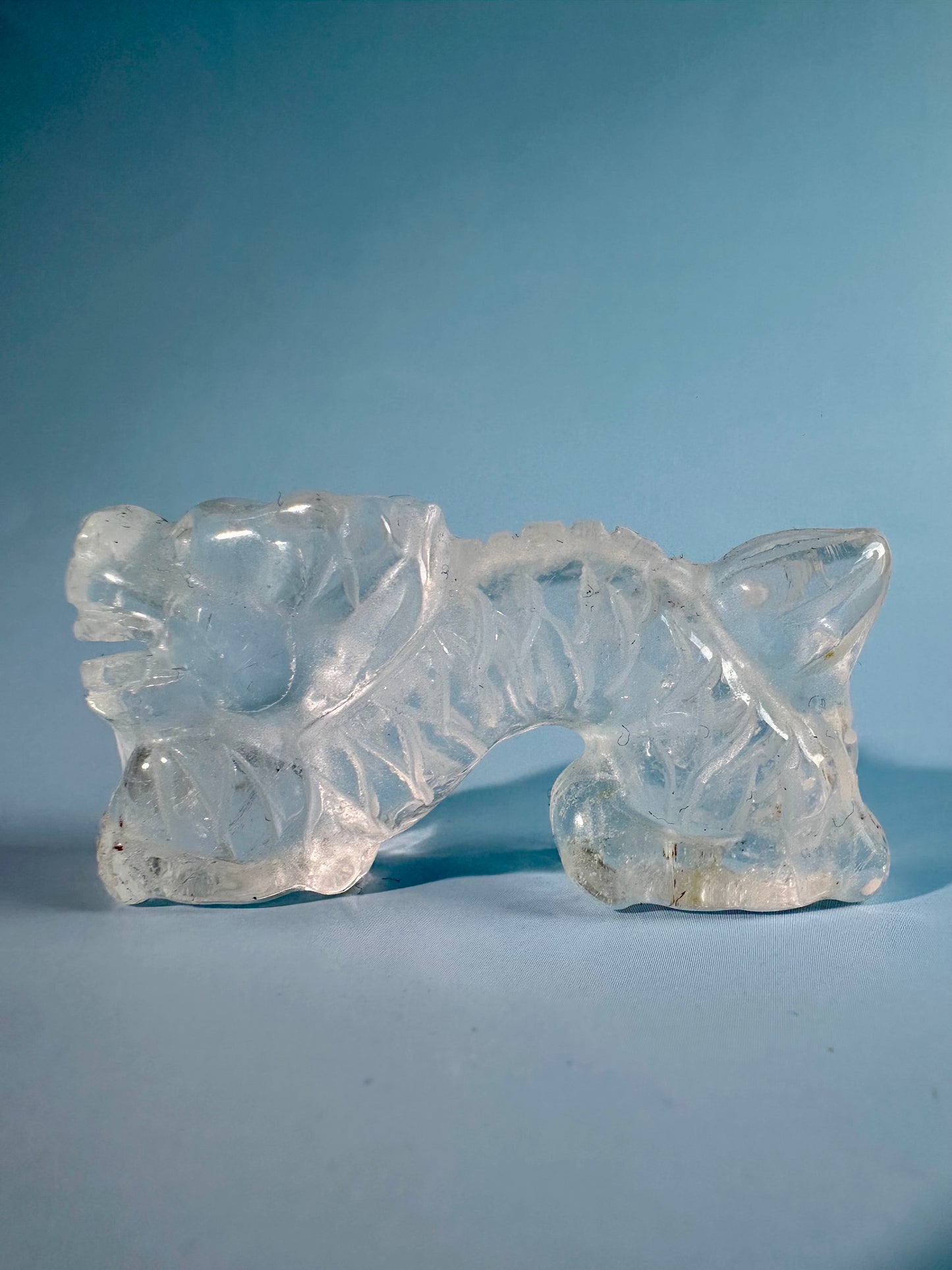 Clear Quartz Chinese Long Dragon Carving Talisman