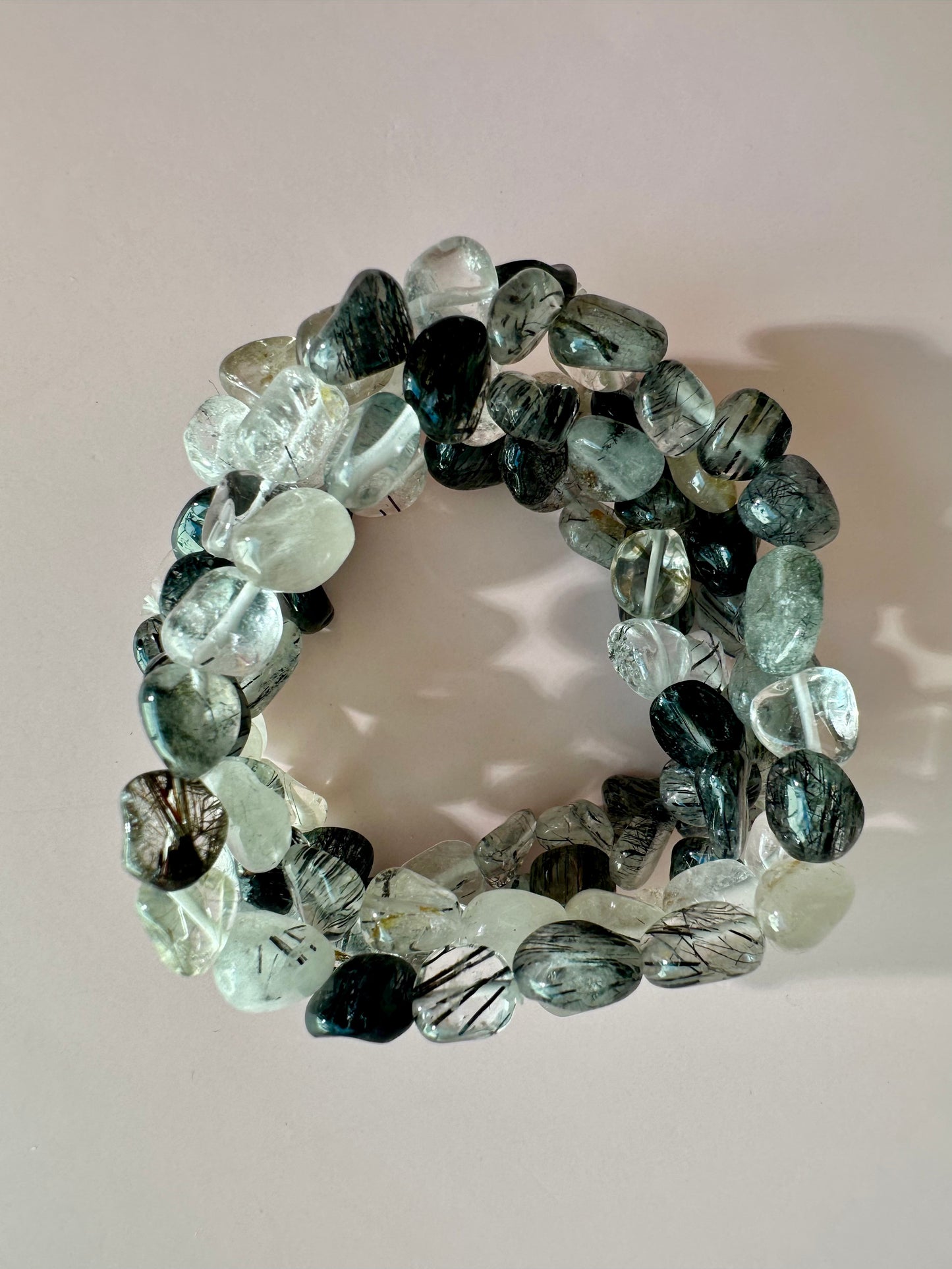 8mm Black Rutile Quartz (Black Tourmaline in Quartz) Polished Tumbled Bracelet
