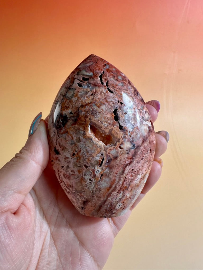 Indonesian Pink Crazy Lace Agate Flame – Option C | Collector Crystal, Optimism & Transformation