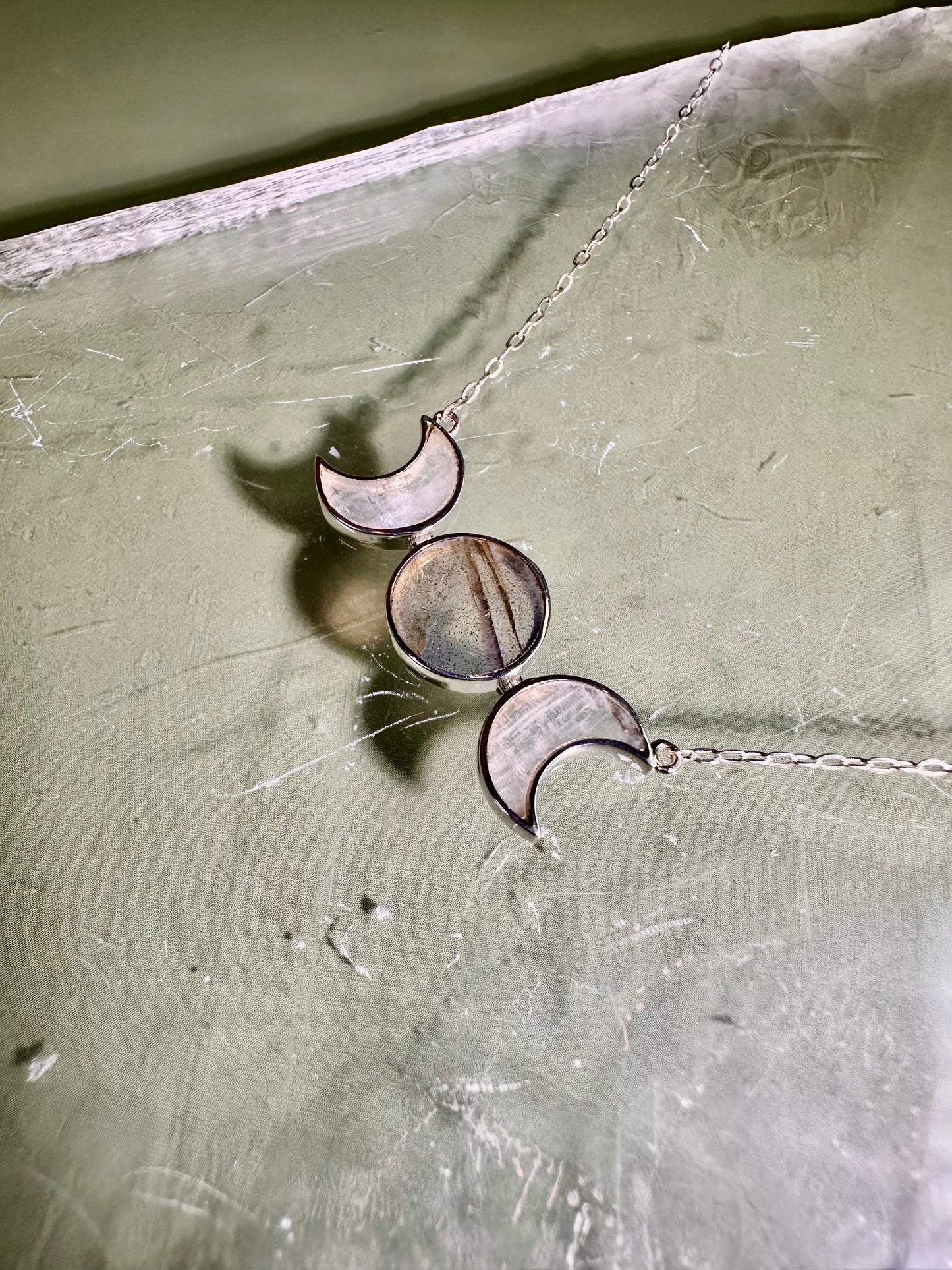 925 Sterling Silver Moonstone & Labradorite Moon Phase Necklace