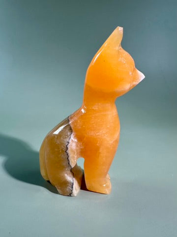Orange Calcite Cat Carving