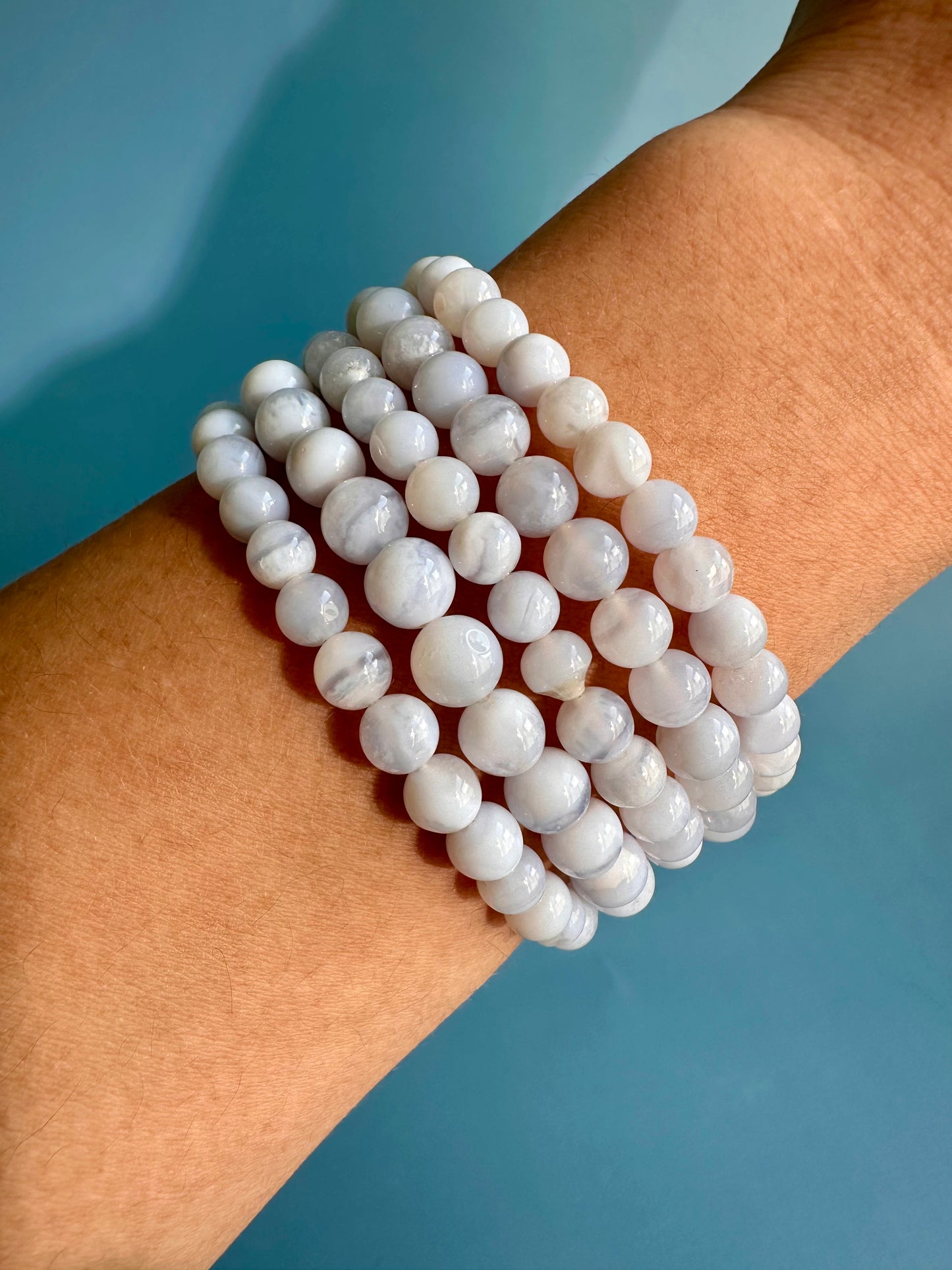 6mm Blue Lace Agate Beaded Bracelet