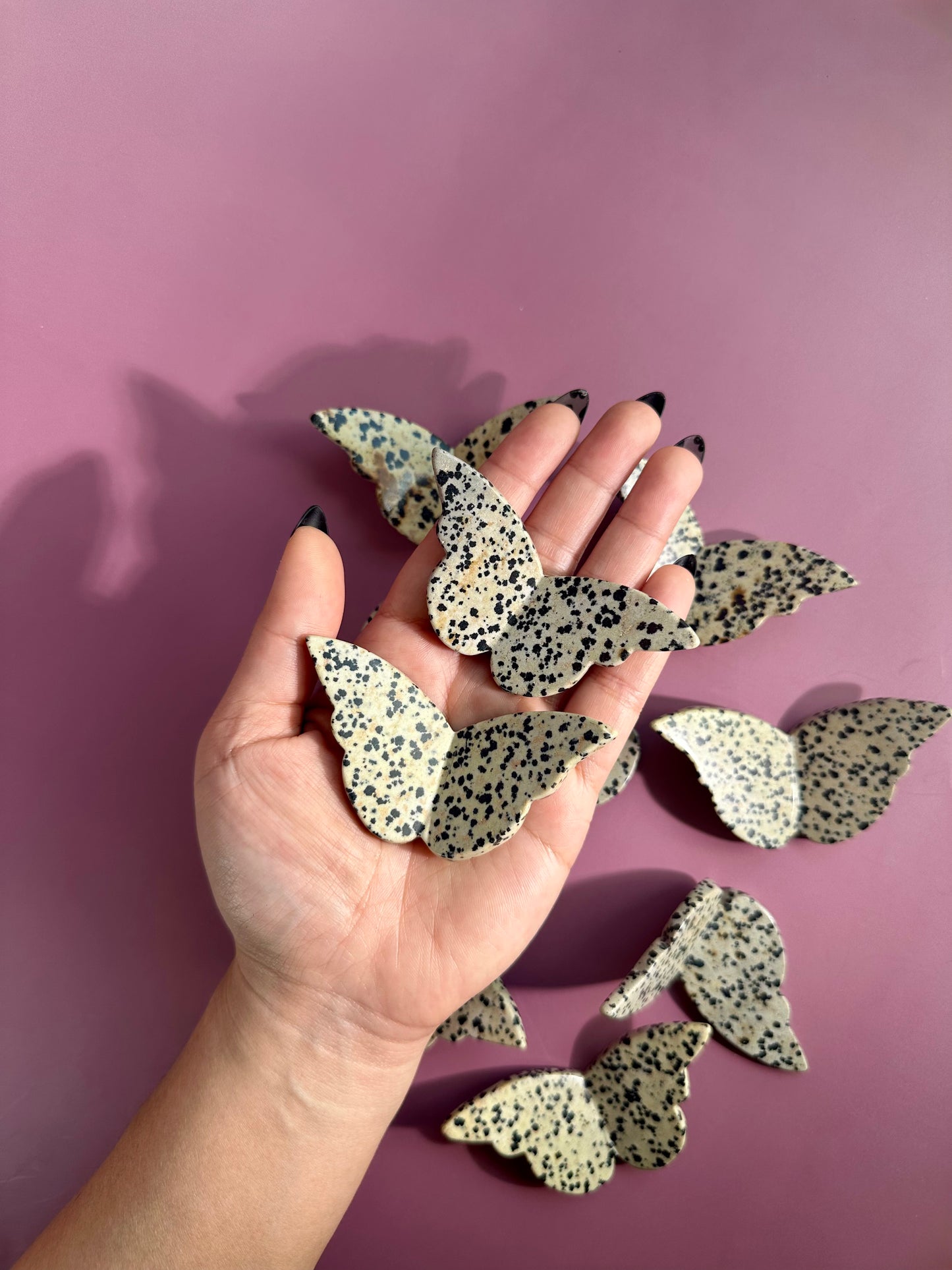 Dalmatian Jasper 3D Butterfly Carving