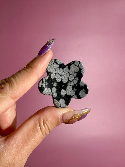 Snowflake Obsidian Flower Worry Stone | Pocket Crystal