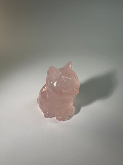 Rose Quartz Sitting Cat Carving