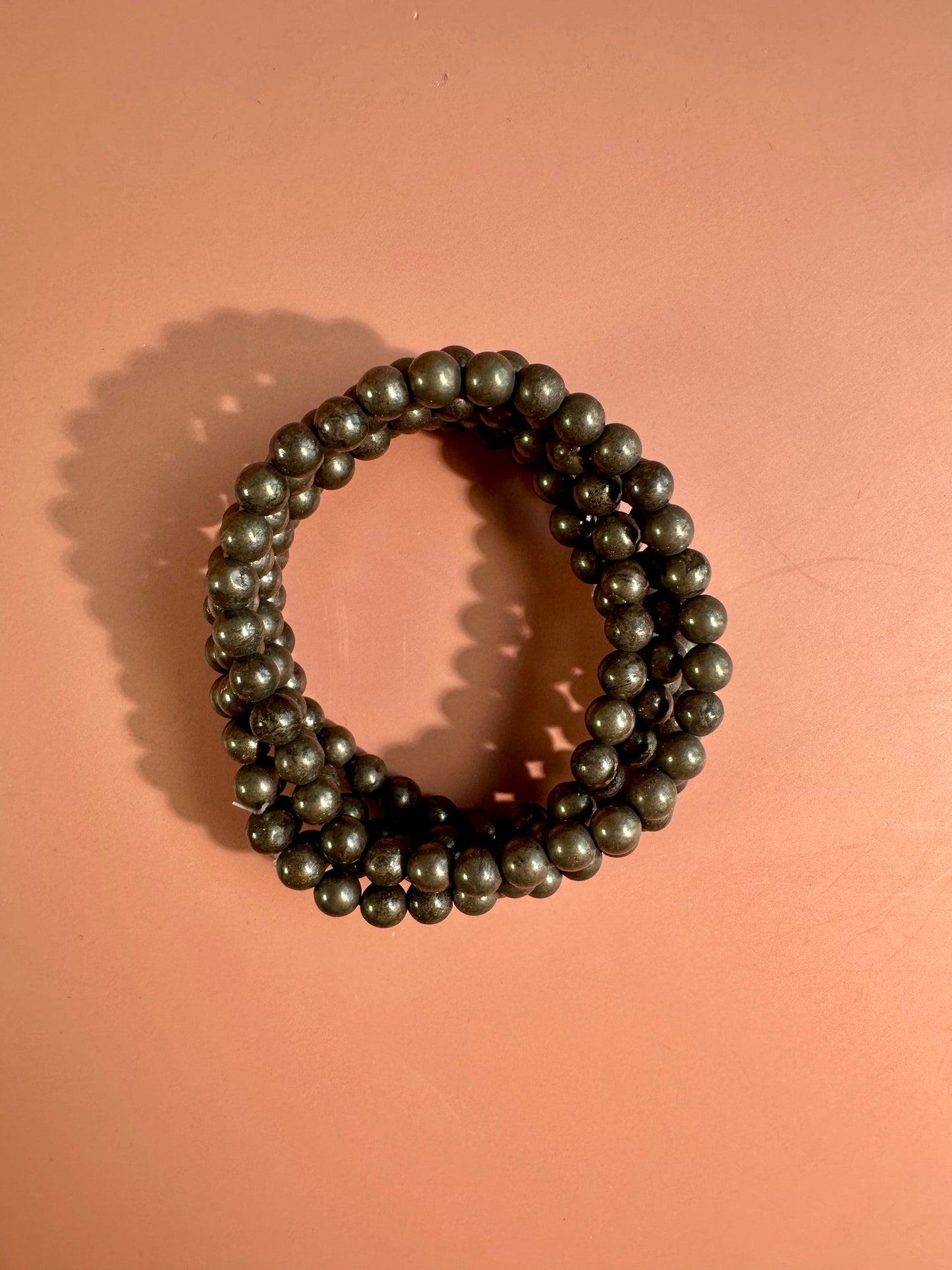 6mm Polished Pyrite Beaded Bracelet