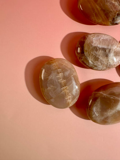 Peach Moonstone Palm Stone