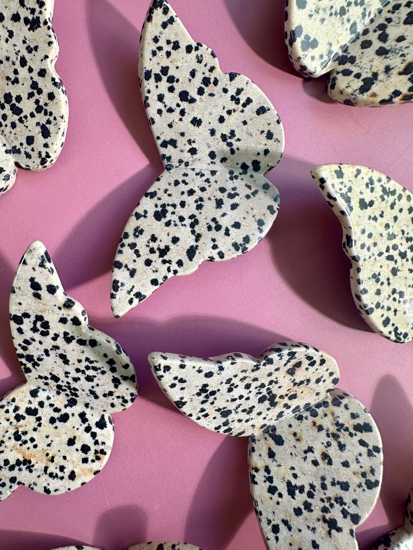 Dalmatian Jasper 3D Butterfly Carving