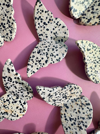 Dalmatian Jasper 3D Butterfly Carving
