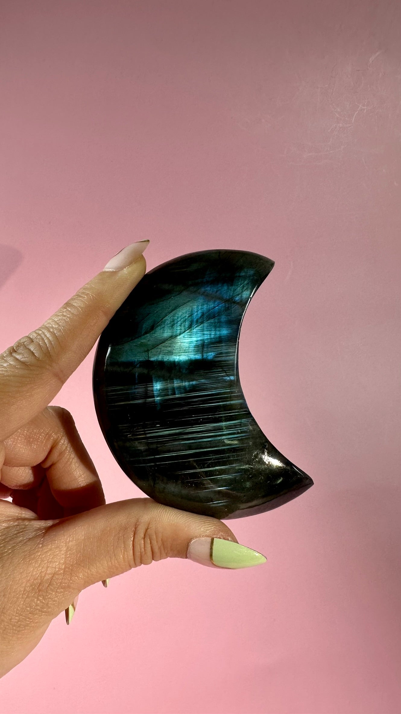Large Blue Flash Labradorite Crescent Moon – Option E
