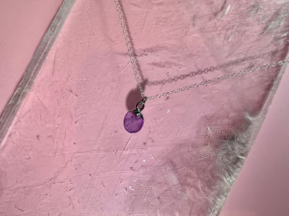 Sterling Silver Plated Amethyst Faceted Oval Drop Necklace