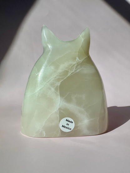 Hand-Carved White Onyx Kitty Cat Ghost