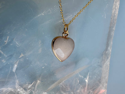 Brass Base with 18K Gold Tone Electroplated Finish White Jade Heart Necklace