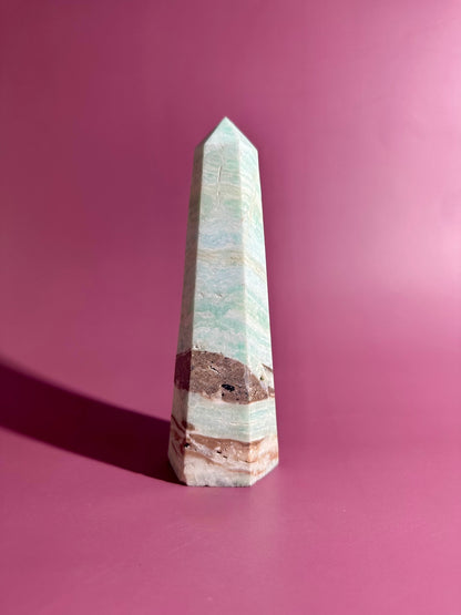 Caribbean Calcite Tower – Option D | Emotional Healing, Intuition & Coastal Serenity