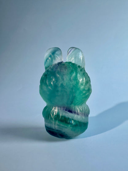 Rainbow Fluorite Sitting Lafufu Kawaii Forest Spirit Figurine Carving - A