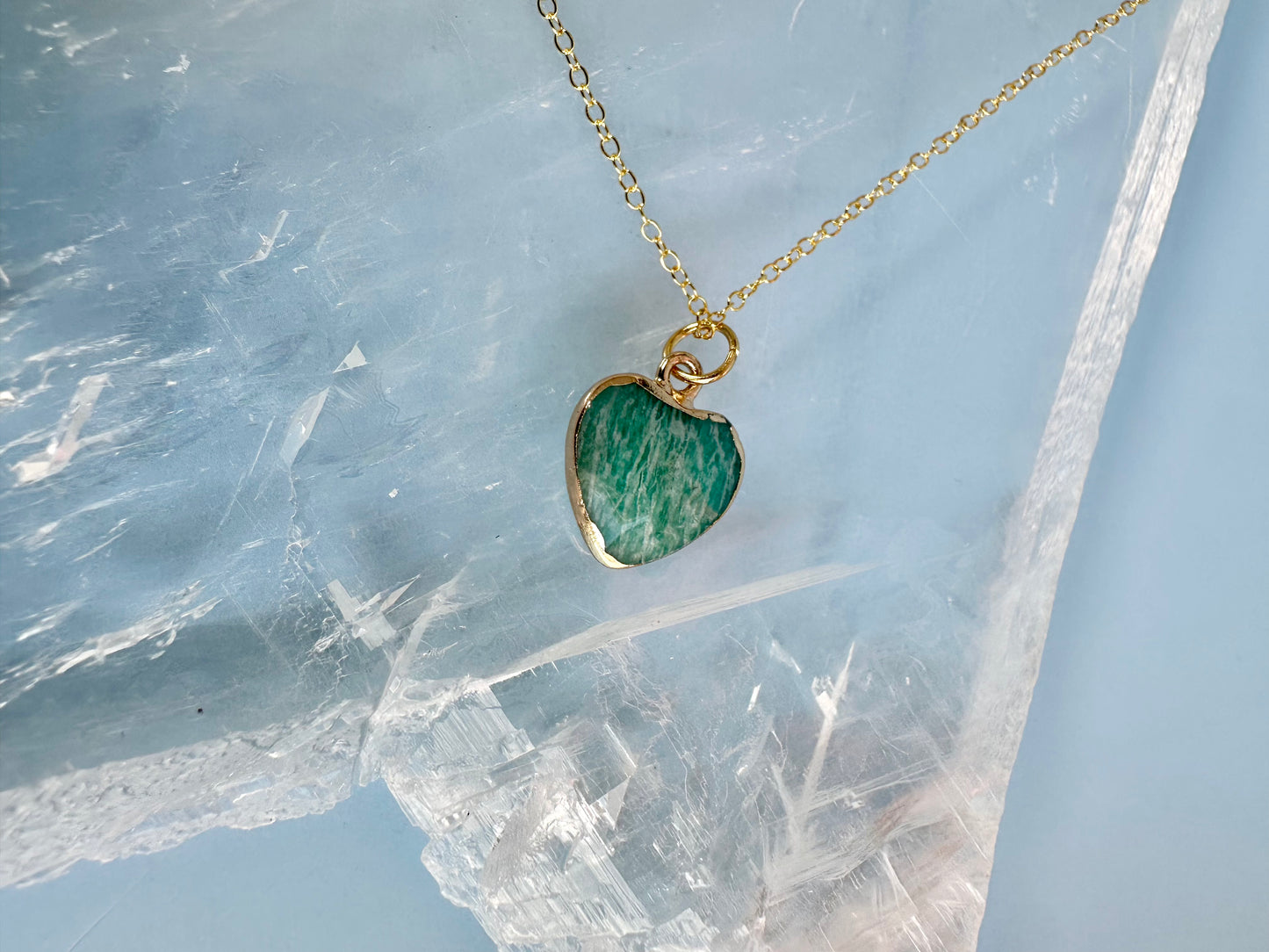 Brass Base with 18K Gold Tone Electroplated Finish Amazonite Heart Necklace