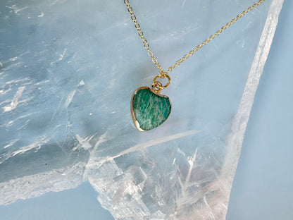 Brass Base with 18K Gold Tone Electroplated Finish Amazonite Heart Necklace