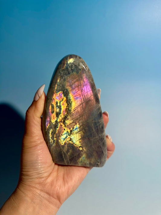 Large Purple Flash Labradorite Standing  Freeform – Option P