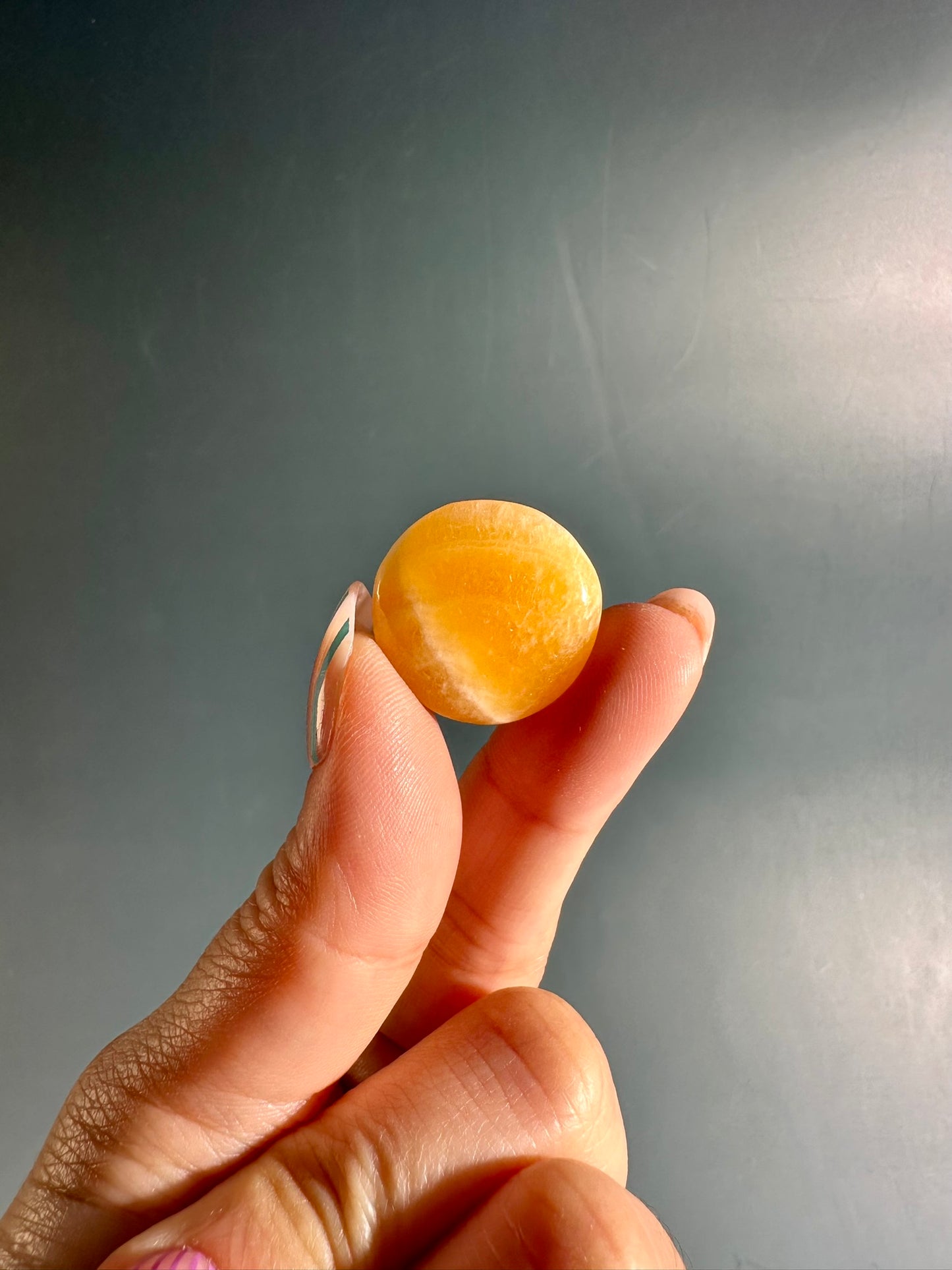 Orange Calcite Mini Round Flat Palm
