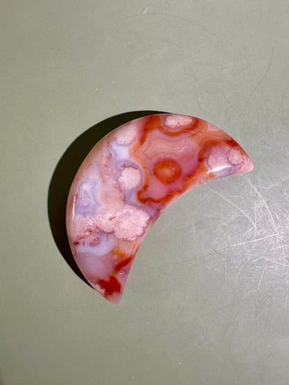 Carnelian Agate Crescent Moon on Black Stand – Option C | Manifestation, Abundance & Strength Energy