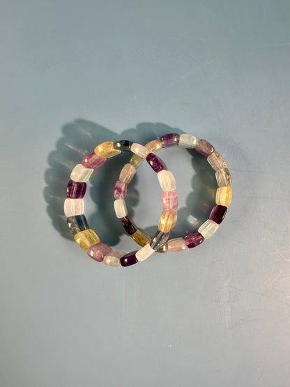 Flat Rectangle Rainbow Fluorite Bracelet