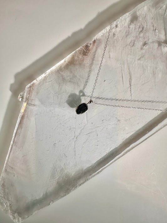 925 Sterling Silver Rough Black Tourmaline Bezel Necklace