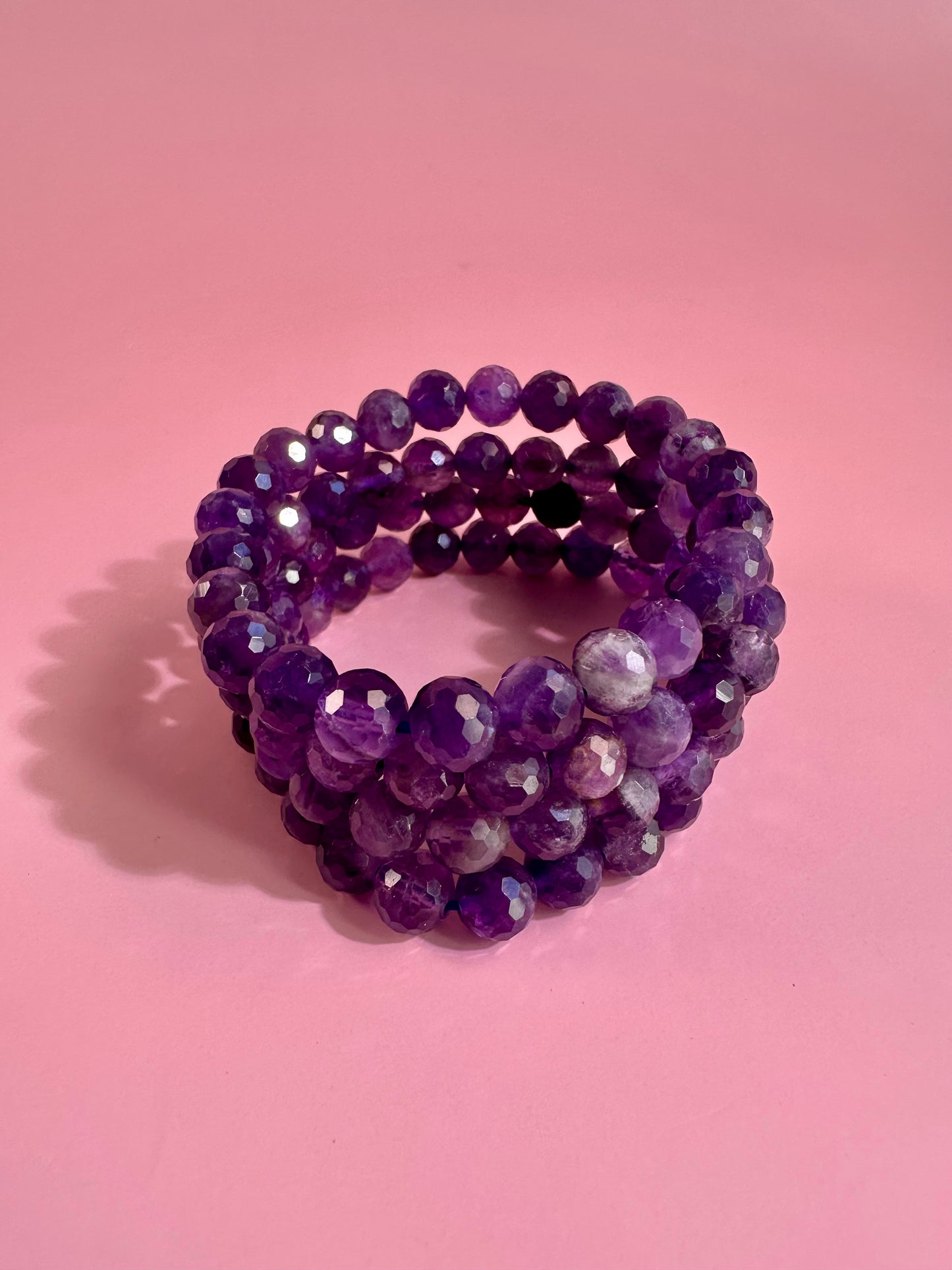 8mm Faceted Amethyst Beaded Bracelet