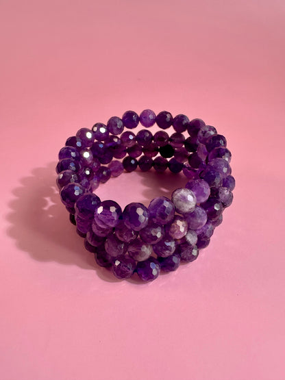 8mm Faceted Amethyst Beaded Bracelet