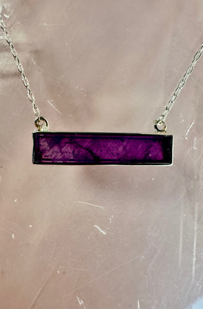 925 Sterling Silver Amethyst Bar Bezel Necklace