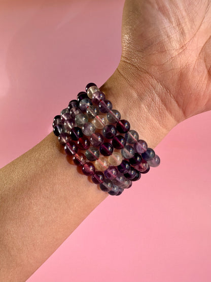 8mm Rainbow Fluorite Beaded Bracelet