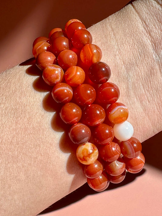 8mm Banded Carnelian Beaded Bracelet