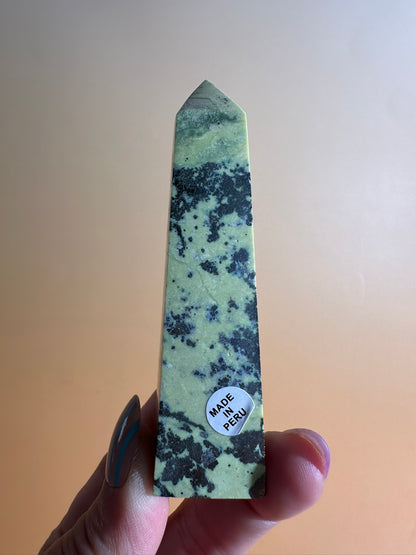 Serpentine with Pyrite Tower (Peru) Option D | Growth, Protection & Prosperity Crystal