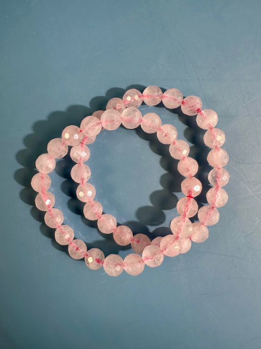8mm Faceted Rose Quartz Beaded Bracelet