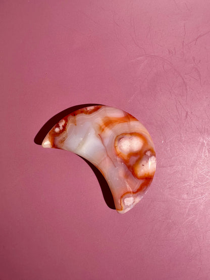 Carnelian Agate Crescent Moon on Black Stand – Option E | Success, Vitality & Abundance Energy