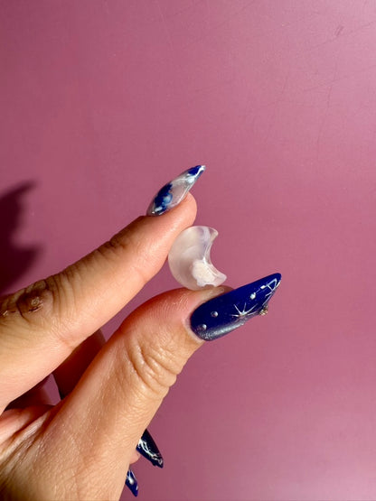 Mini Flower Agate Crescent Moon | Crystal Carving