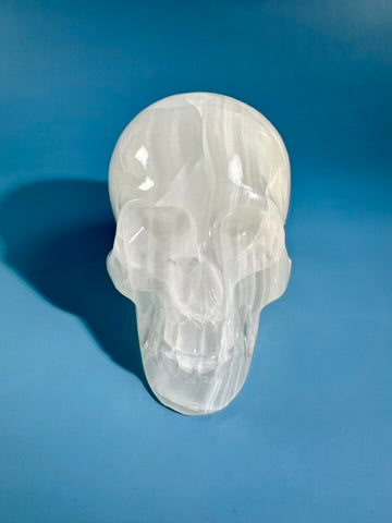 White Onyx Calcite Skull Carving (UV Reactive)