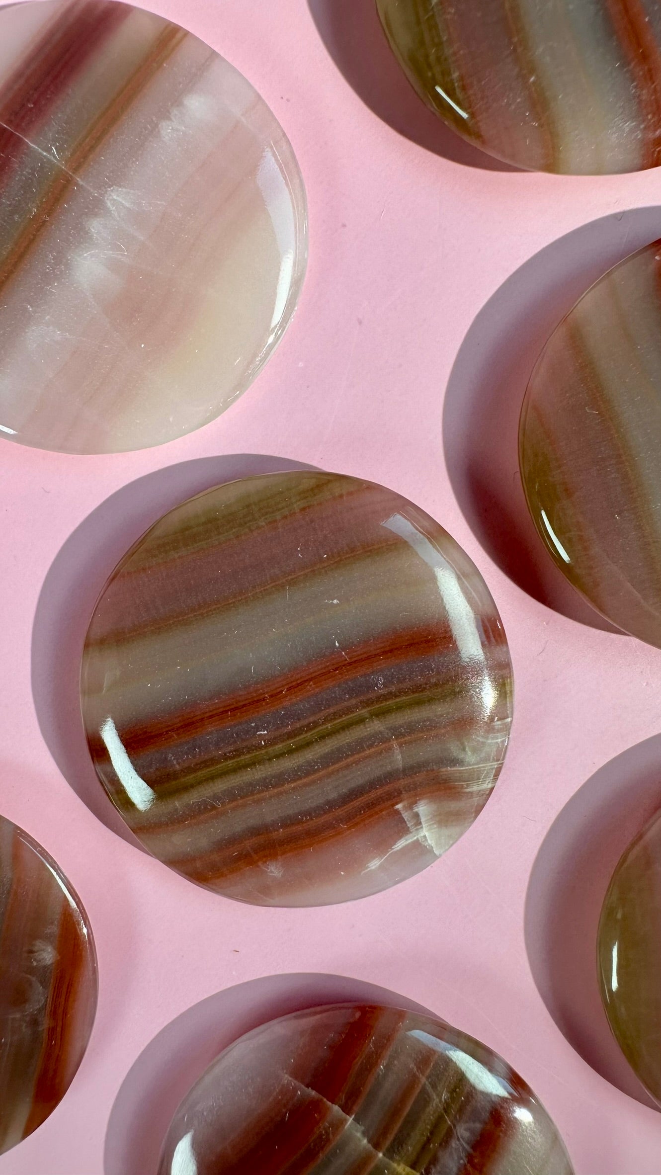 Pink Banded Calcite Round Flat Palm