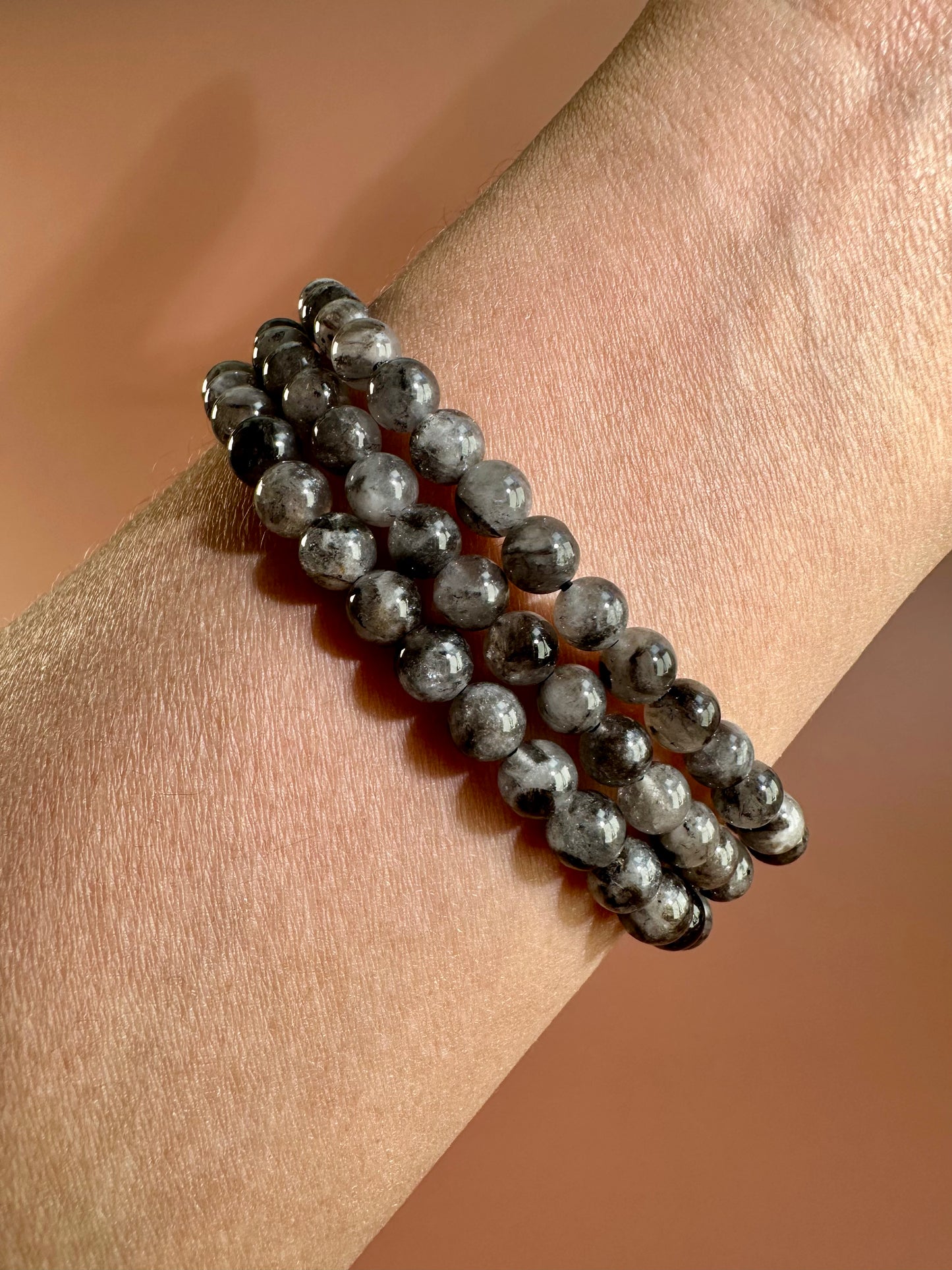 6mm Quartz with Anthraxolite Inclusions Beaded Bracelet