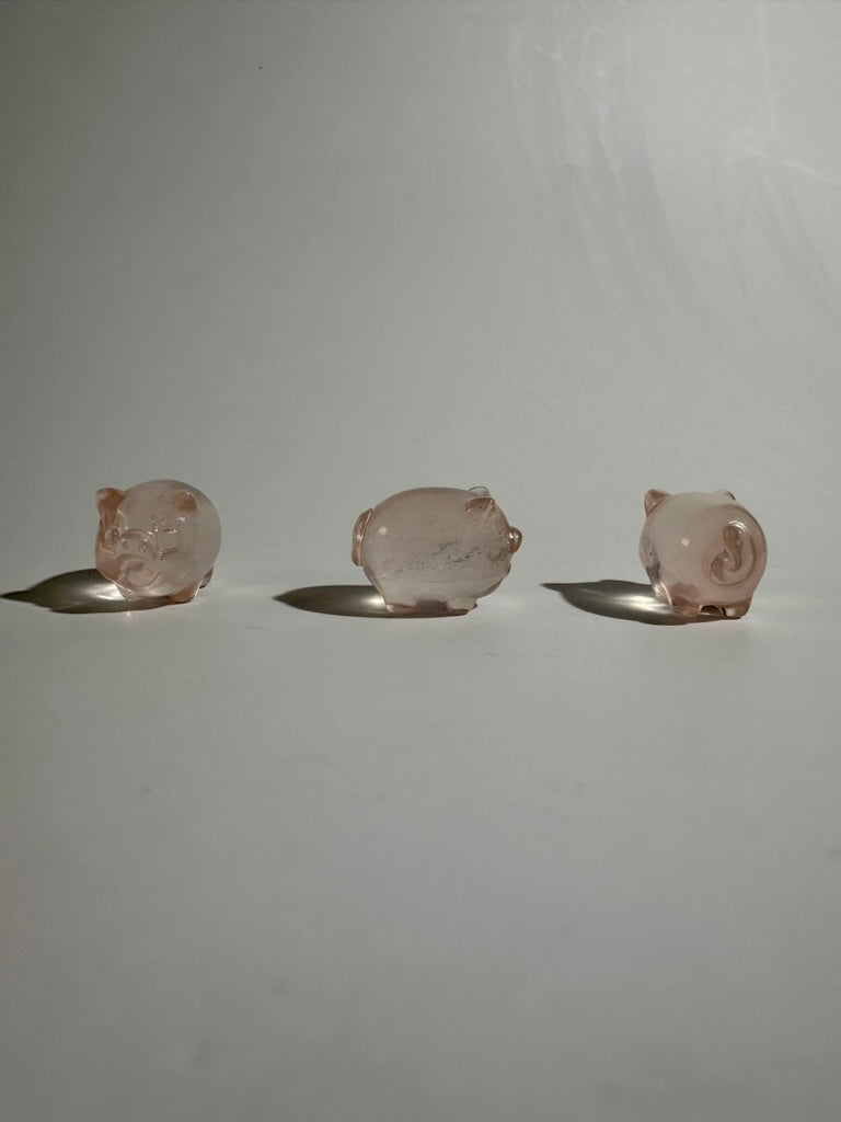 Mini Rose Quartz Pig | Cute Pink Crystal Carving